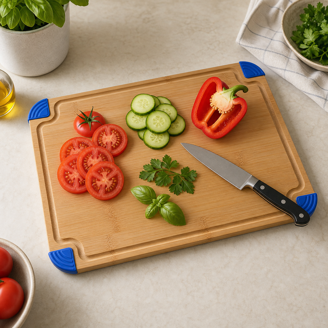 Bamboo Cutting Board with Non-Slip Silicone Corners