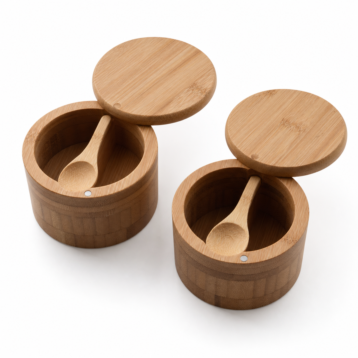 Bamboo Salt & Pepper Cellar with Swivel Lid & Spoon