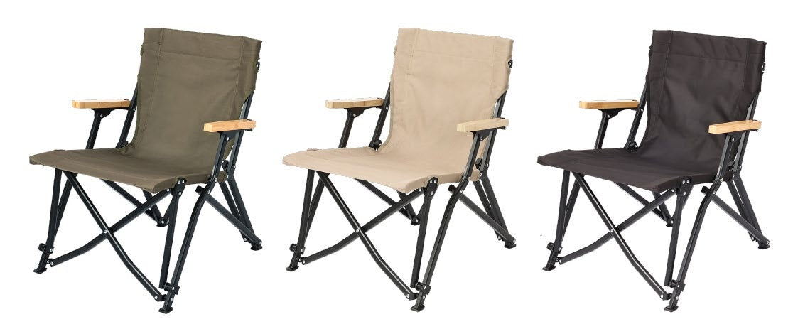 High and Low Back Folding Camping Chair with Wooden Armrests
