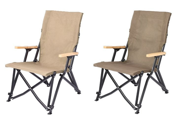 High and Low Back Folding Camping Chair with Wooden Armrests