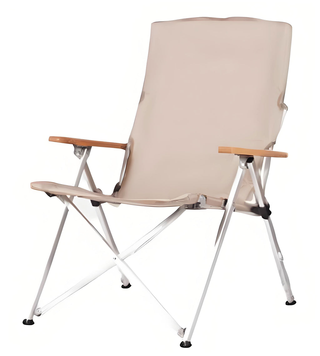 High and Low Back Folding Camping Chair with Wooden Armrests